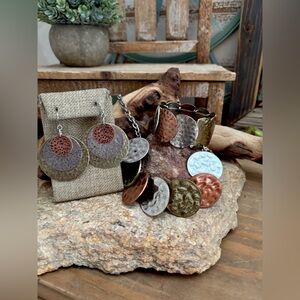 Metal Disk Three Tone Necklace, Bracelet, Earrings Set NEW!